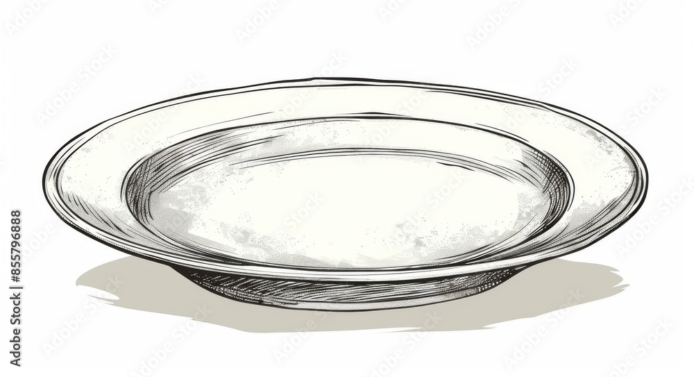 Illustration of a hand drawn plate with engraving texture, isolated on white background. Illustration of a hand drawn plate with engraving texture, isolated on white background.