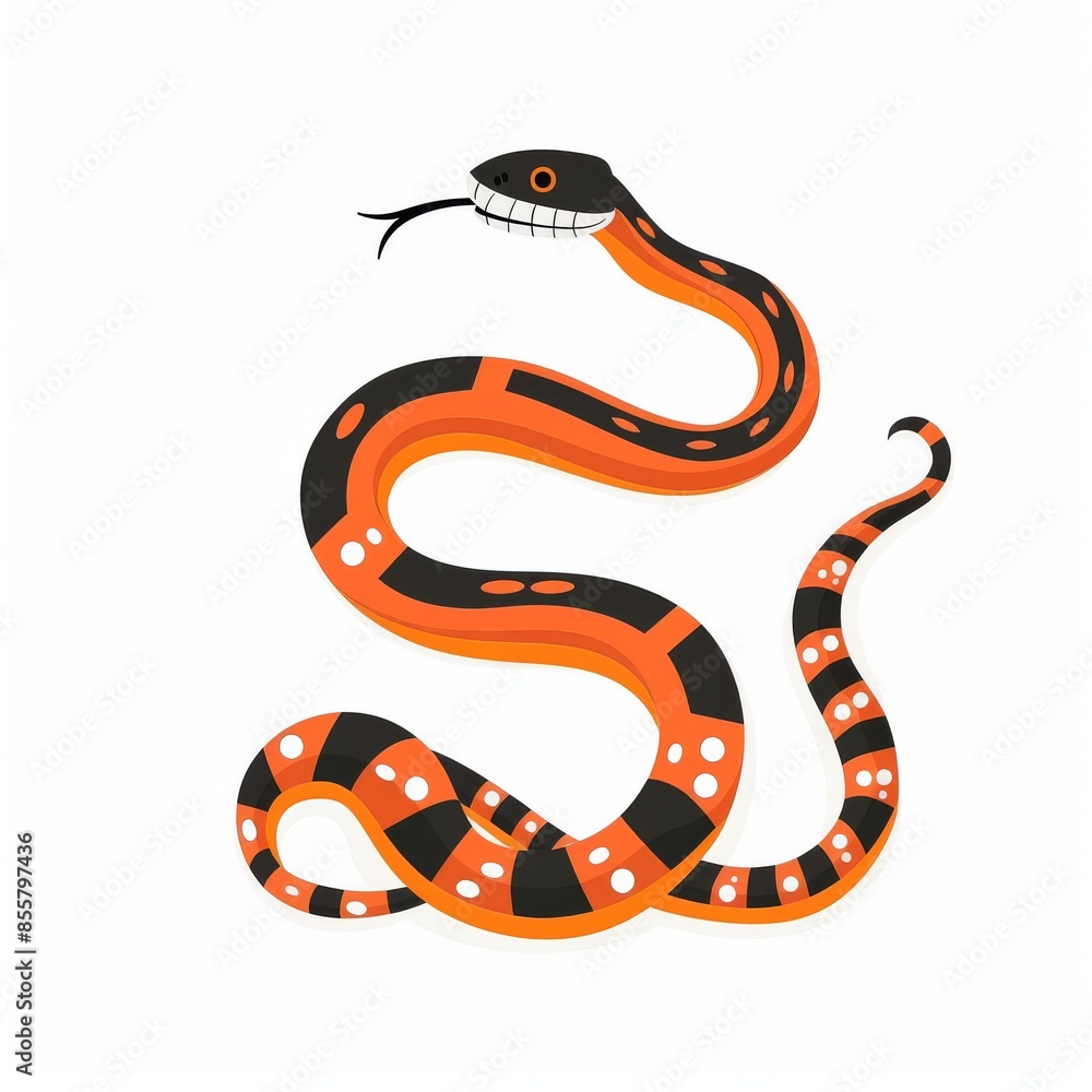 Naklejka premium This flat modern illustration shows a coral snake with bright stripes isolated on white.