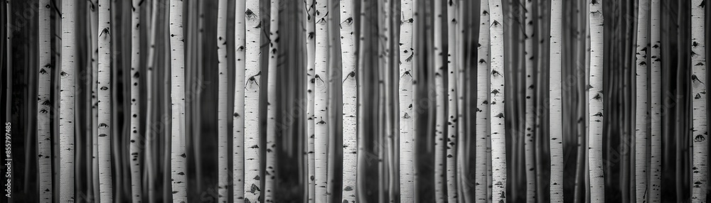 Black and white photo of a birch tree forest. Black and white photo of a birch tree forest.
