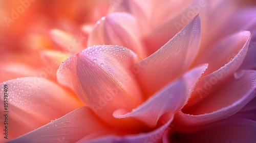 Dew-kissed petals unfurl in a soft display of pinks and oranges, capturing the delicate essence of morning freshness.