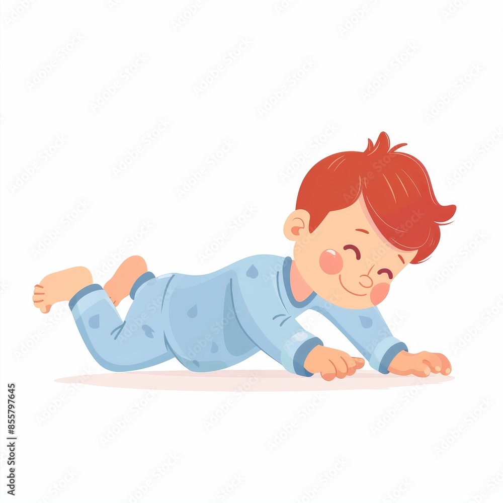 Modern illustration of a cute crawling baby boy, flat style