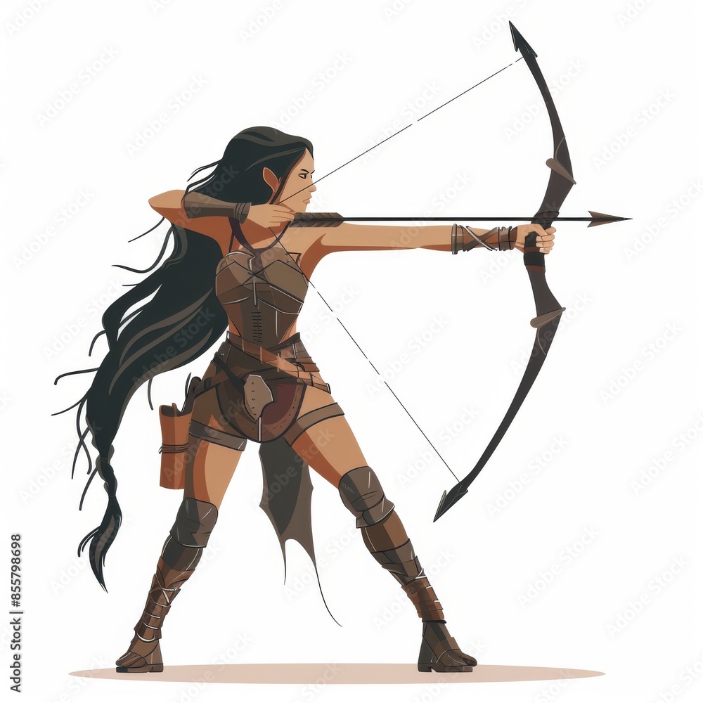 A modern illustration showing a female archer on an isolated background. A modern illustration showing a female archer on an isolated background.