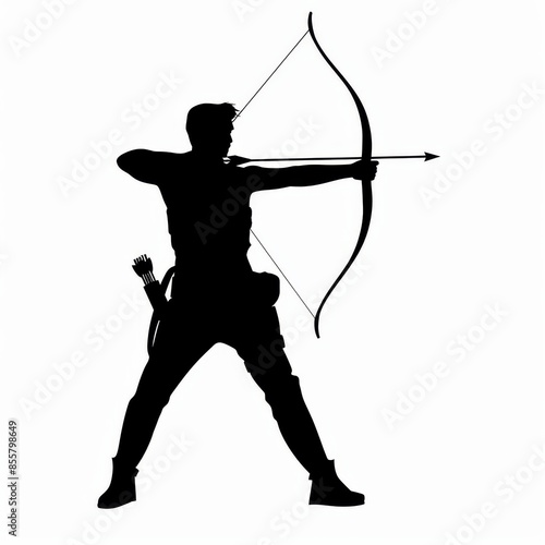 Female medieval knight with bow and arrow, woman warrior archer aiming modern silhouette