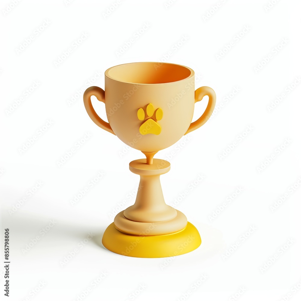 An isolated background with a 3D trophy cup for a pet competition with a paw. An isolated background with a 3D trophy cup for a pet competition with a paw.