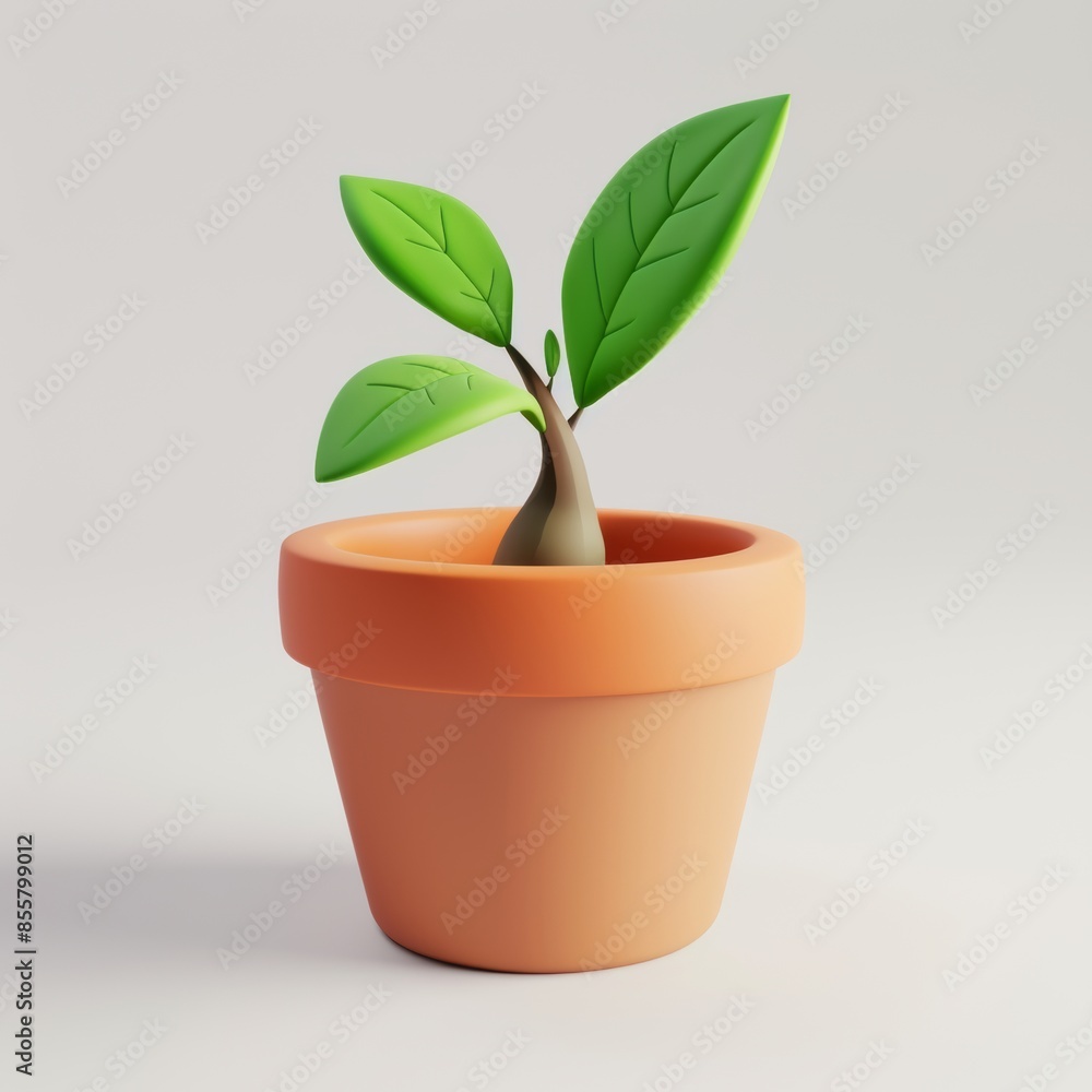 This modern illustration shows a sprout growing in a flower pot on a white background This modern illustration shows a sprout growing in a flower pot on a white background