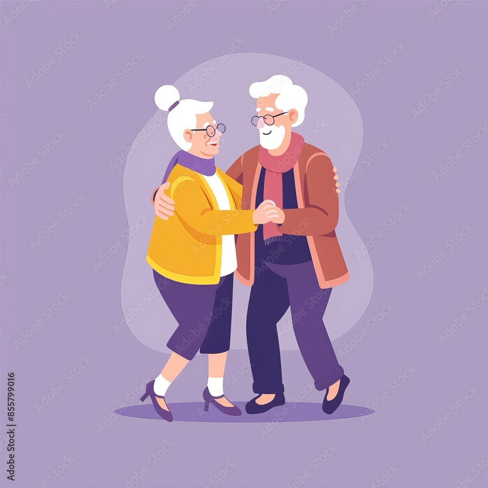 An illustration of dancing grandparents in flat style. An illustration of dancing grandparents in flat style.