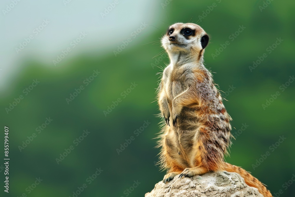 Alert meerkat on lookout in natural habitat Alert meerkat on lookout in natural habitat