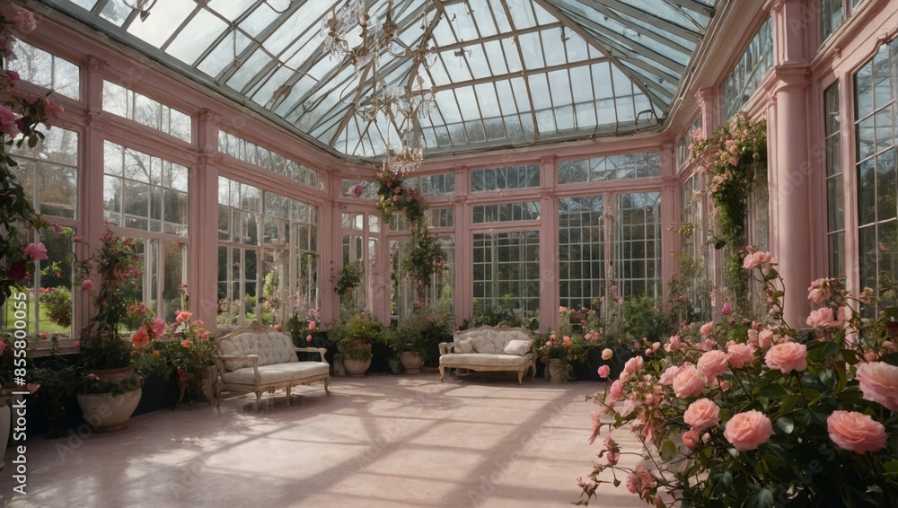 veranda furnished with pink flowers veranda furnished with pink flowers