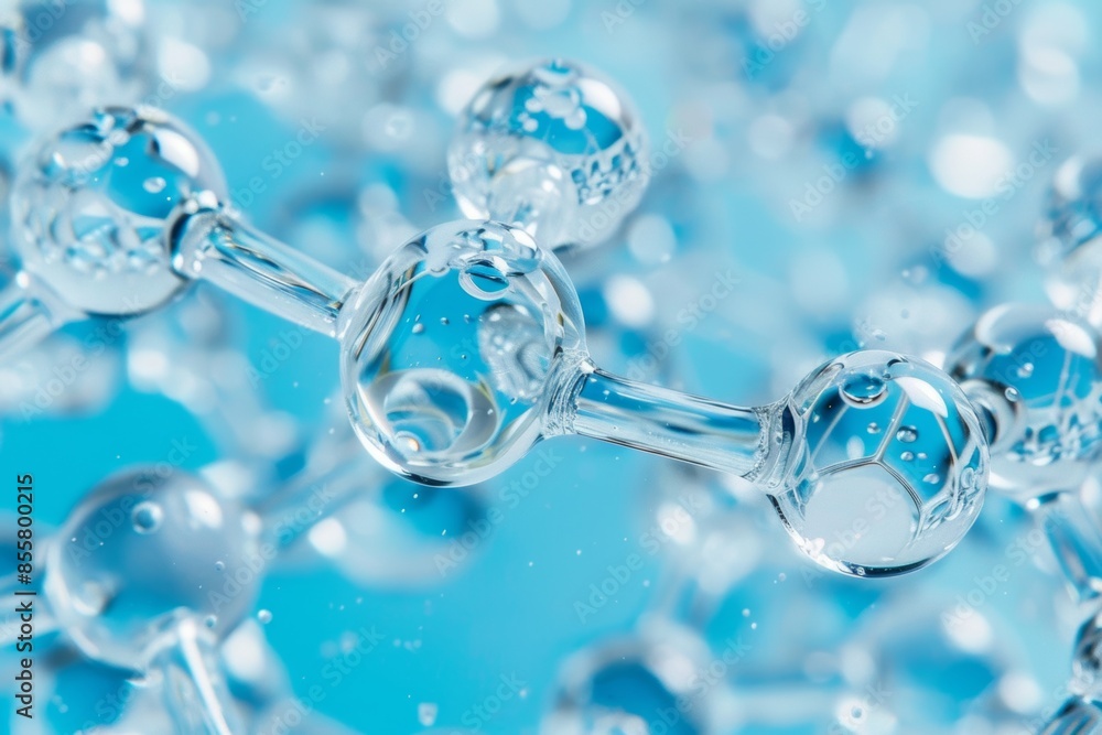 Crystal clear molecular structure with water droplets Crystal clear molecular structure with water droplets