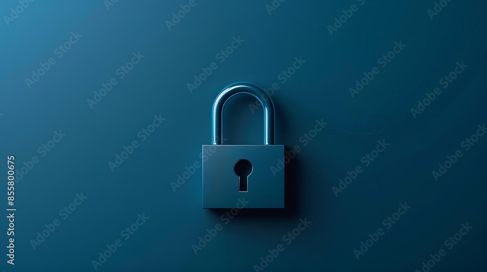 A minimalist artwork of a blue lock symbolizing data protection in a virtual world, A minimalist artwork of a blue lock symbolizing data protection in a virtual world,