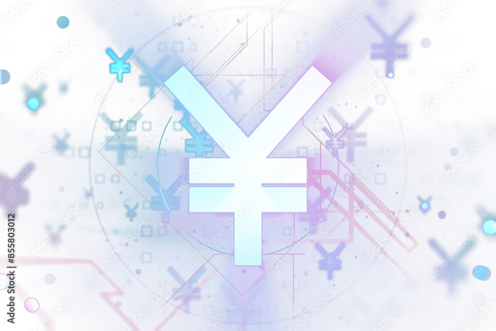 Obraz premium A stylized yen currency symbol with geometric shapes and elements on a soft blurred background, concept of finance