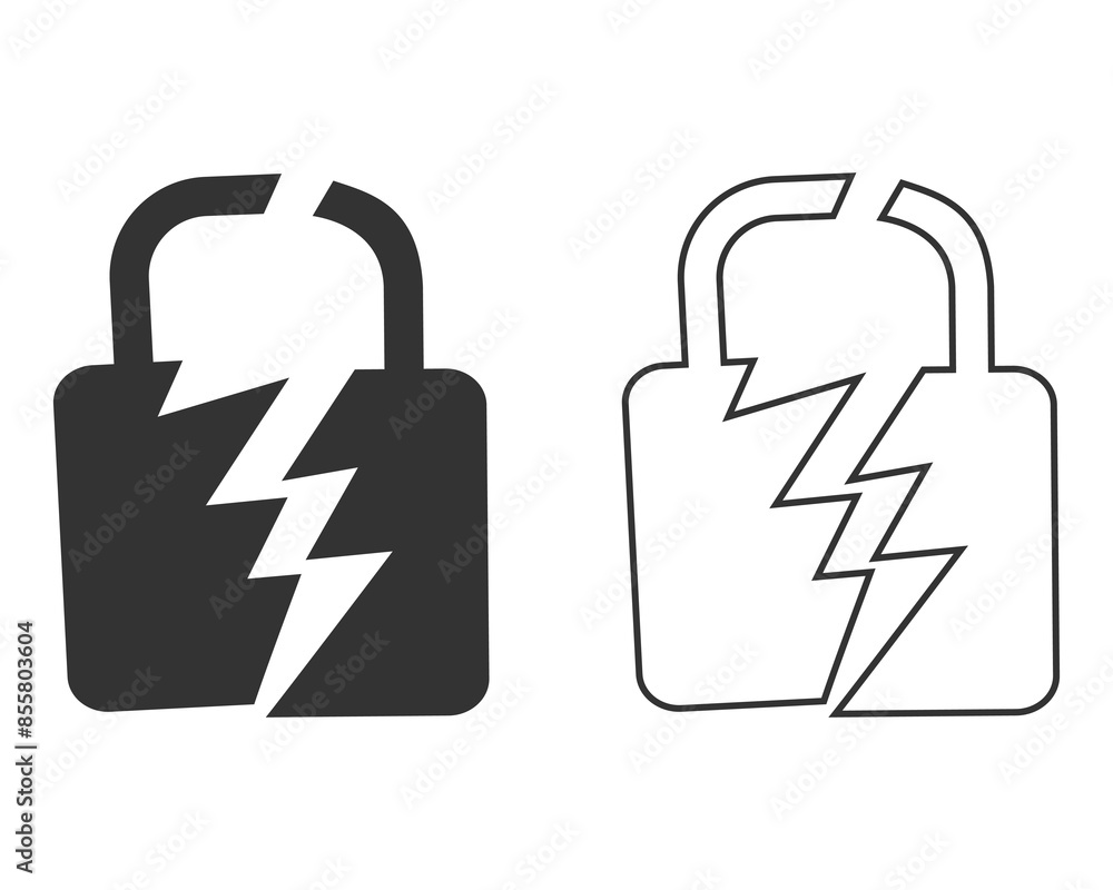 Broken or cracked lock icon isolated on white background. Unlock sign. Vector Broken or cracked lock icon isolated on white background. Unlock sign. Vector