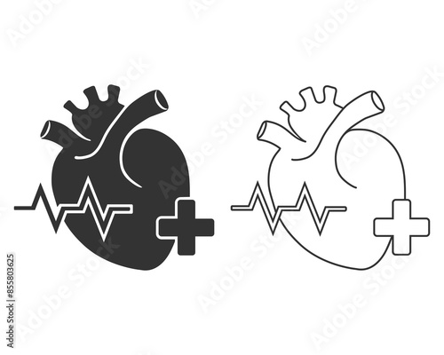 Cardiology department RGB iline con. Cardiologist. Cardiology consultant. Heart disease treatment. Medical diagnosis. Cardiac surgeon. Hospital department. Isolated vector illustration