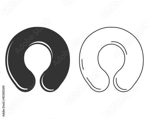 Cutout silhouette travel pillow line icon. Outline icon of inflatable pillow for neck, rest, sleep. Black illustration of accessory for transport, long journey and trip. Flat isolated vector
