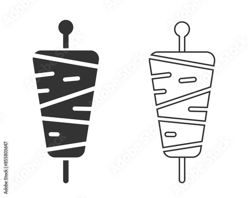 Cutout silhouette of Doner kebab line icon. Outline logo of spit meat for shawarma. Black simple illustration of turkish fast food. Flat isolated vector emblem