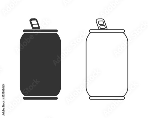 Cutout silhouette Soda can line icon. Outline logo of metal container with opener. vector flat