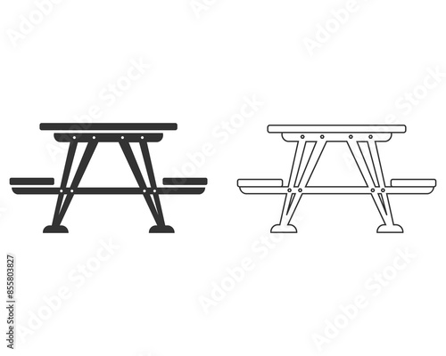 Picnic area, picnic table line icon in black flat glyph, filled style isolated on white background