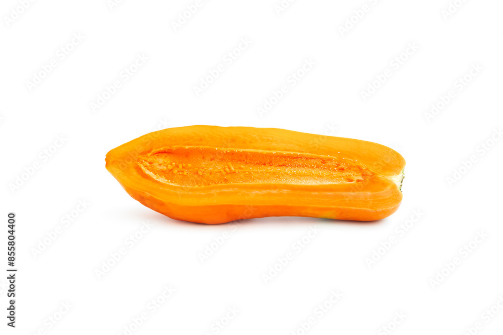 Ripe papaya fruit with cut in half isolated on white background, Half of organic papaya fruit Ripe papaya fruit with cut in half isolated on white background, Half of organic papaya fruit
