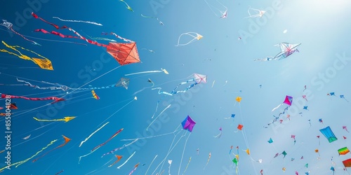 Festival of kites flying in the clear blue sky