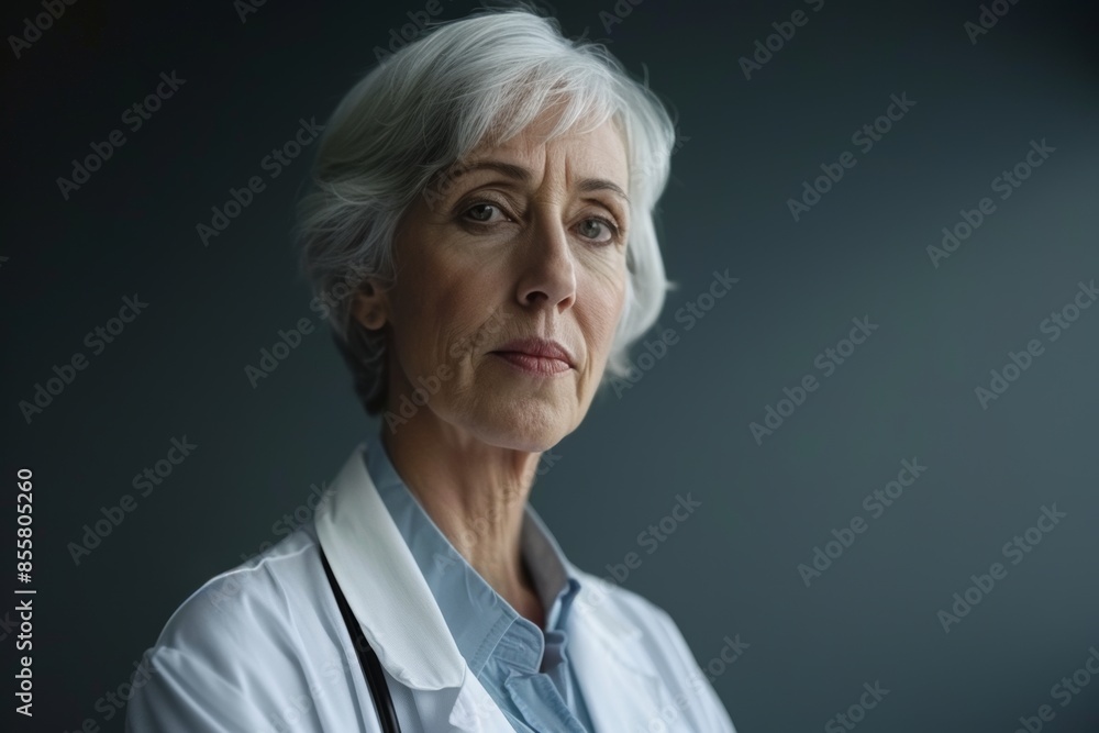 Confident senior female doctor with a stethoscope Confident senior female doctor with a stethoscope