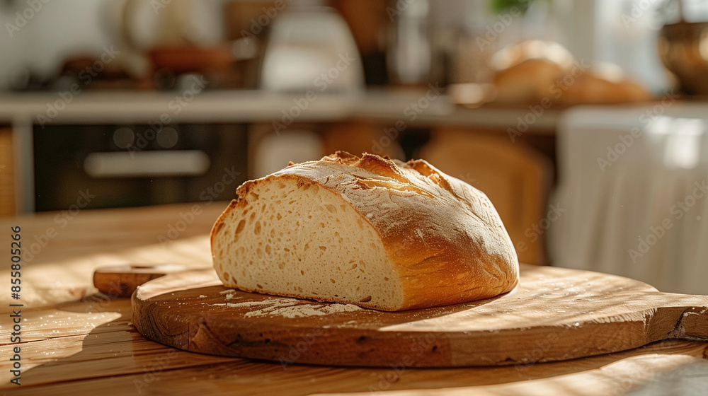 On a wooden board in the kitchen there is the smell of crispy rye bread with a perfectly baked, golden crust. On a wooden board in the kitchen there is the smell of crispy rye bread with a perfectly baked, golden crust.