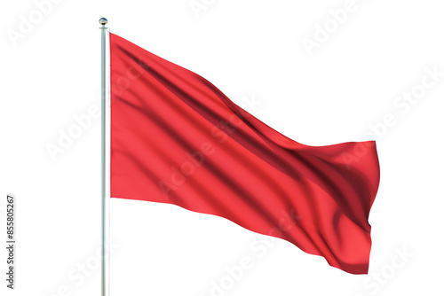A red flag waving on a plain white background, representing a concept or patriotism. 3D Rendering