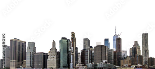 The picture shows the New York City skyline with clear details of buildings, set against a white background, conveying an urban concept © Pixels Hunter
