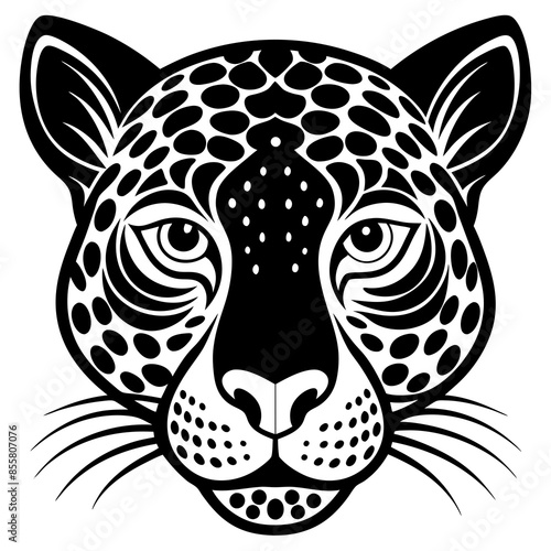 Jaguar cat head vector line art and linocut illustration