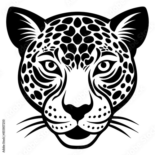 Jaguar cat head vector line art and linocut illustration