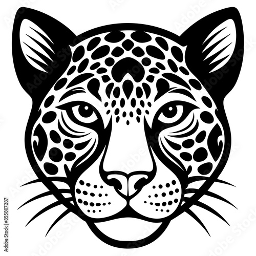 Jaguar cat head vector line art and linocut illustration