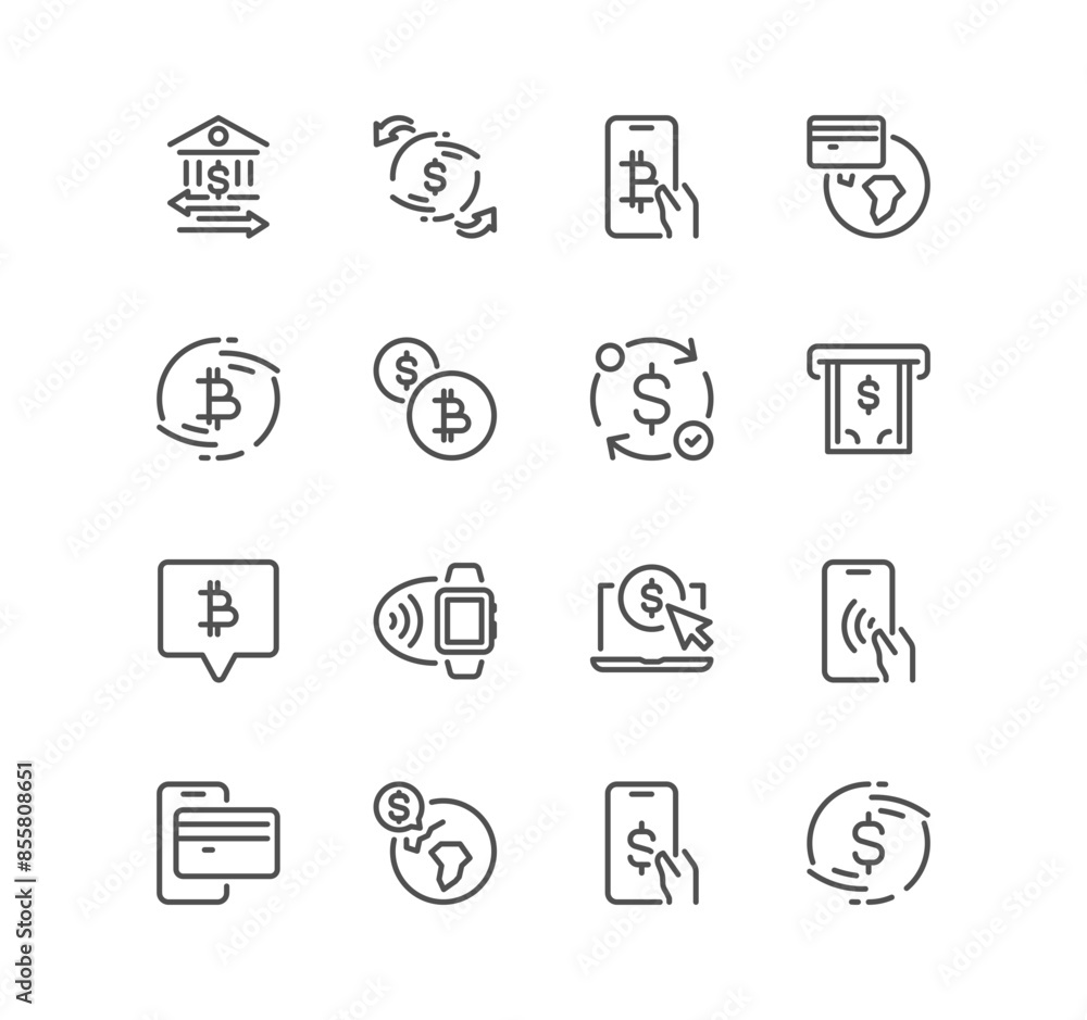 Set of money and payment method related icons, pay online, bank credit, mobile wallet, mobile payment, credit card and linear variety vectors.
Set of money and payment method related icons, pay online, bank credit, mobile wallet, mobile payment, credit card and linear variety vectors.