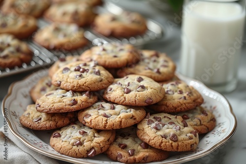 Wallpaper Mural A plate of homemade cookies with gooey chocolate chips and a glass of milk beside it.  Torontodigital.ca