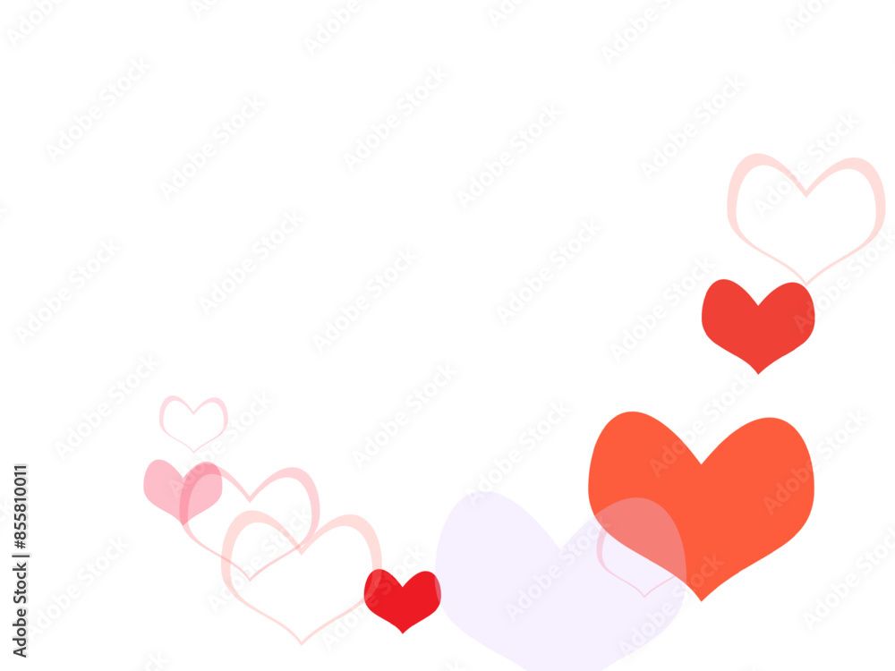Red hearts confetti. Scatter cornered border on white valentine background. Red hearts confetti. Scatter cornered border on white valentine background.