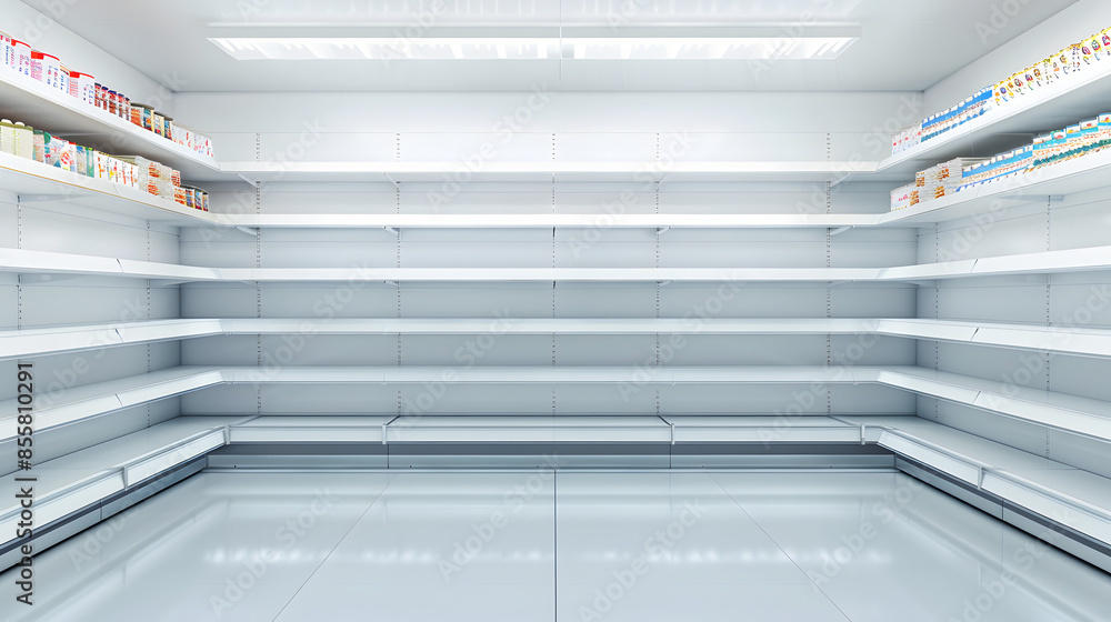 empty shelf in a supermarket photo empty shelf in a supermarket photo