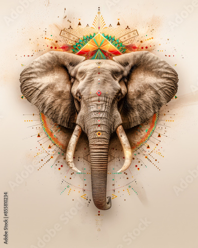 Neo-Surrealist Abstract Art: Intricately Designed Elephant Portrait with Vibrant Color Accents, Combining Natural Grace with Modern Artistic Expression for a Unique Visual Experience Wallpaper Digital
