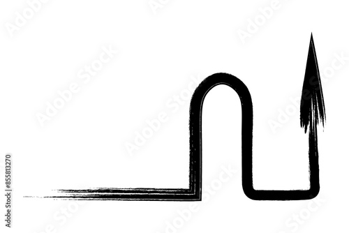 Arrow to bypass. Sketch. The direction of the arrow is in a circular detour, and then in a square to the right and up. Hand drawn sign. Vector illustration. Direction indicator made from brush strokes