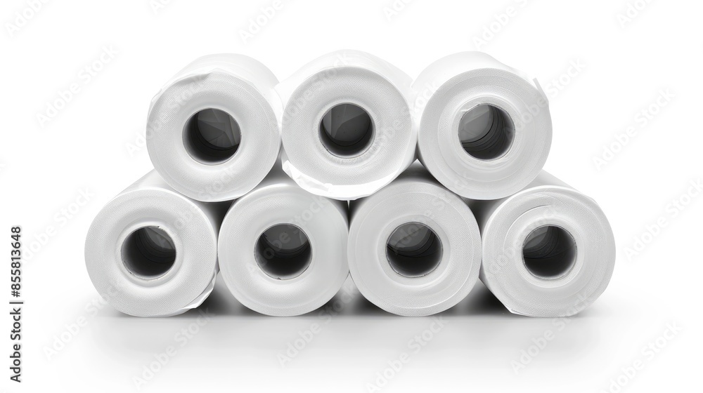 White tissue paper or toilet paper rolls stacked with white background and clipping path White tissue paper or toilet paper rolls stacked with white background and clipping path