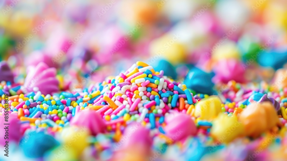Vibrant candy sprinkles up close for birthday cake on a white background Vibrant candy sprinkles up close for birthday cake on a white background