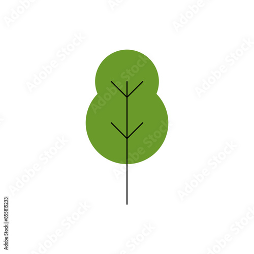 Forest trees and natural botanical various plants collection, vegetation in modern and abstract simple style, natural landscape flat vector illustration on white background.
