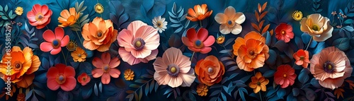Wallpaper Mural Vibrant floral arrangement with colorful flowers on a dark blue background. Perfect for artistic and decorative purposes, watercolor concept art Torontodigital.ca