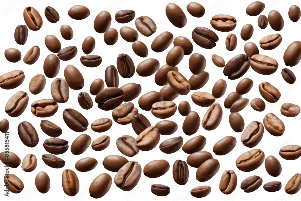Fototapeta premium Coffee Beans Scattered Isolated on Transparent Background