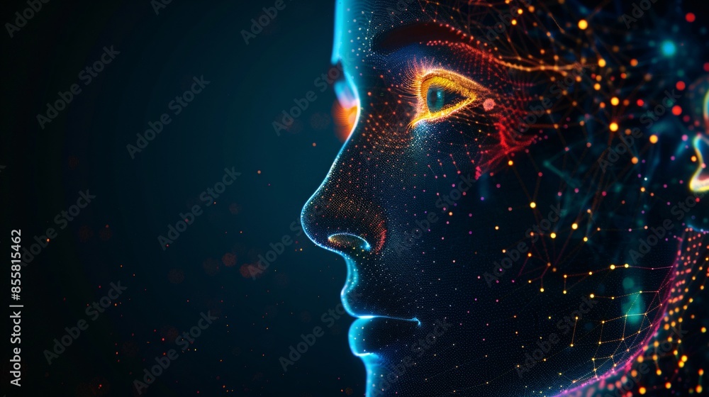 A side view of a humanoid head displays blue and yellow eyes amid a vibrant neon neural network, symbolizing futuristic technology and artificial intelligence advancements. A side view of a humanoid head displays blue and yellow eyes amid a vibrant neon neural network, symbolizing futuristic technology and artificial intelligence advancements.