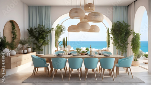 Contemporary dining room with ocean view