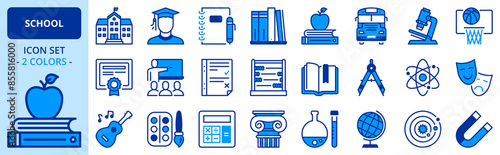 Icons in two colors about school