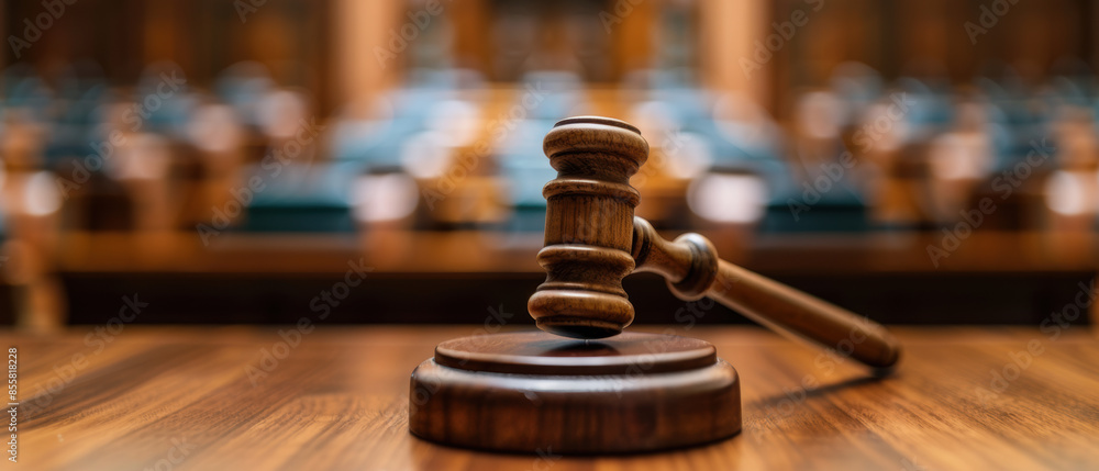 A wooden gavel sits on a wooden base A wooden gavel sits on a wooden base