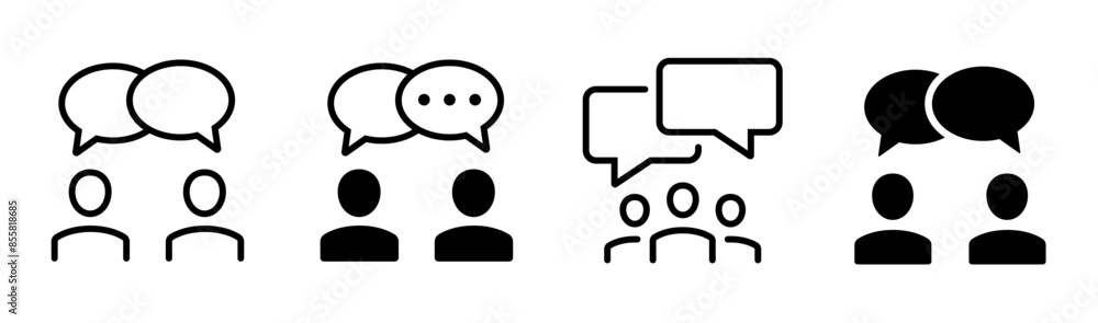 Fototapeta premium Discussion and Communication icon set. Speaking people, dialog symbol. Vector