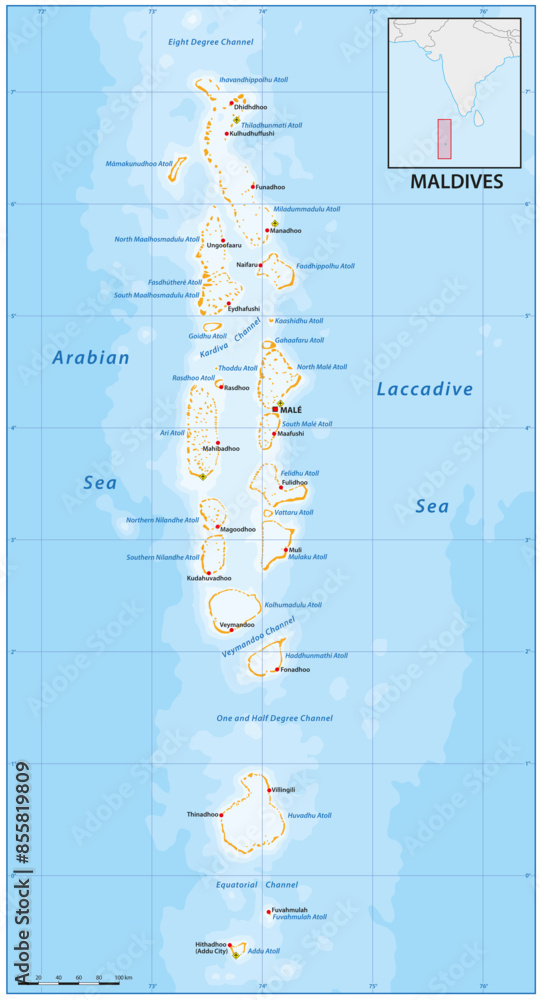 Detailed vector map of the Republic of Maldives