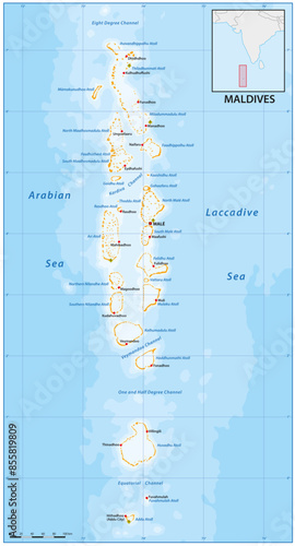 Obraz na płótnie Detailed vector map of the Republic of Maldives w salonie