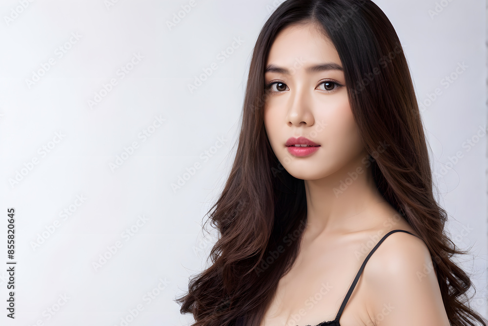 A woman with long brown hair and a black tank top A woman with long brown hair and a black tank top