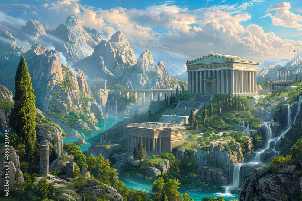 Majestic Depiction Of Mount Olympus The Mythical Home Of The Greek 